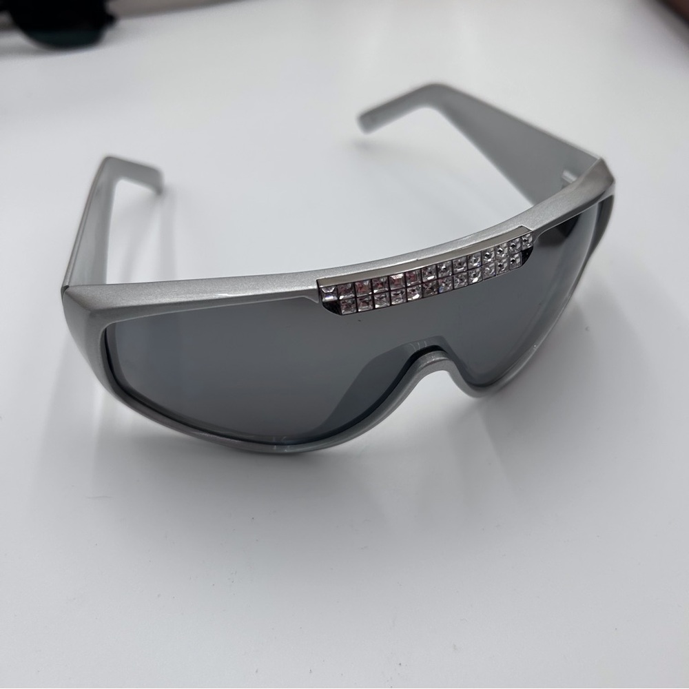 Michael Kors Silver Metallic Rhinestone Visor Shield Sunglasses